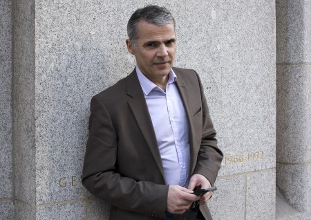 PETER JUKES PHOTOGRAPHED OUTSIDE the Old Bailey — his workplace for nearly four months — Peter Jukes covered the trial in thousands of live tweets.  Photo: Olivia Beasley / oliviabeasley.com 